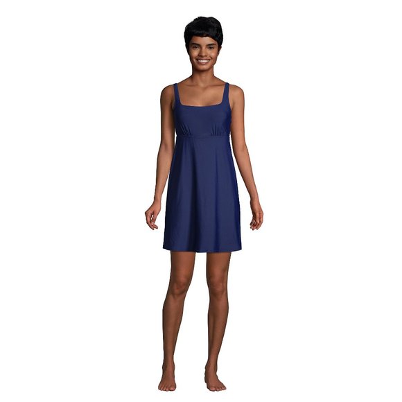 NWT Lands End Womens Navy TummyControl Square Neck One Piece Swim Dress SIZE 4 - Picture 1 of 7